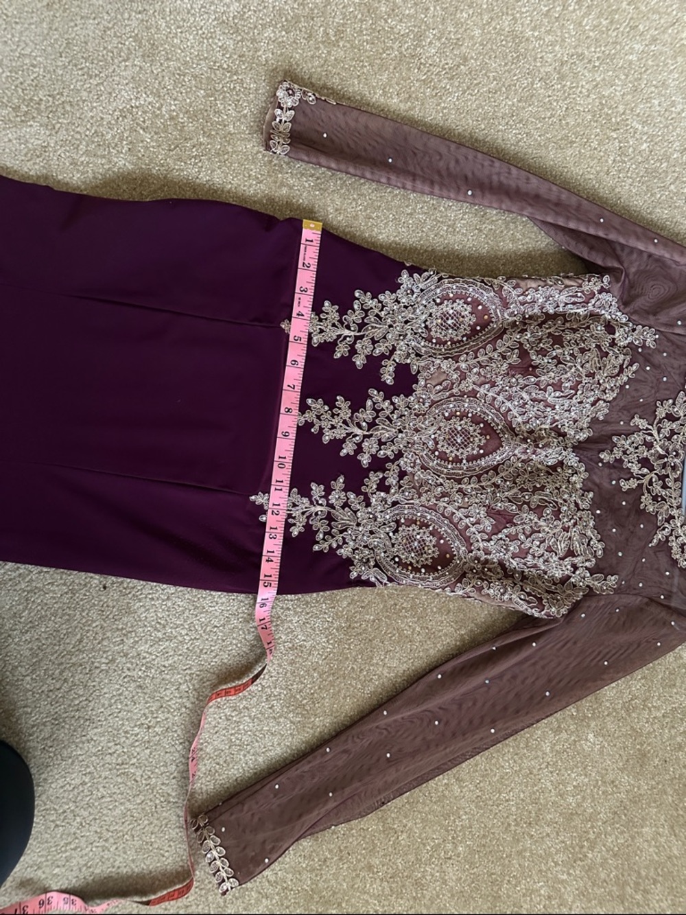 Xscape purple/gold long sleeve dress - Picture 8 of 8